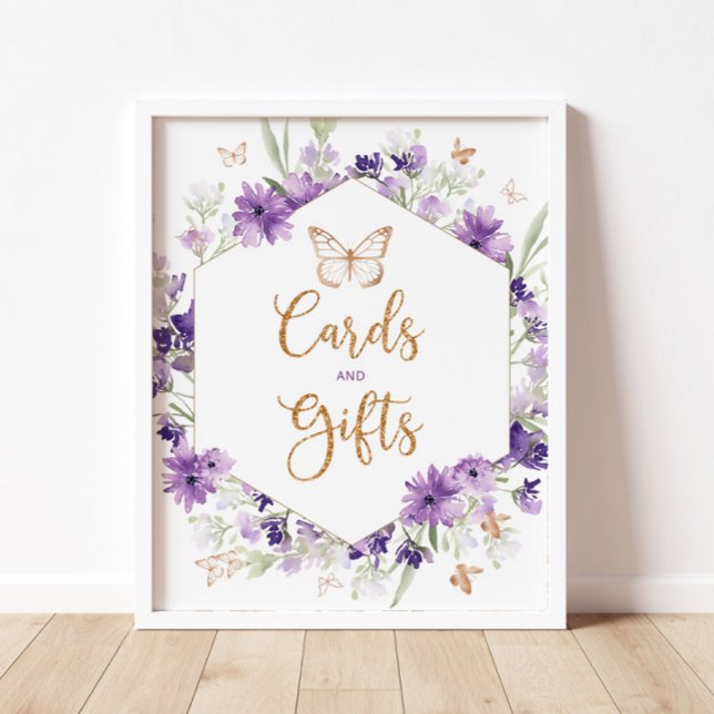 Póster Cartas y regalos de mariposa con marco de oro púrp (Subido por el creador)