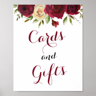 Póster Cartas y regalos de Marsala Boda Rótulo de ducha d