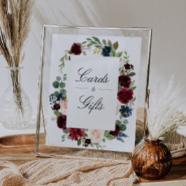 Póster Cartas y regalos florales de borgoña y marina