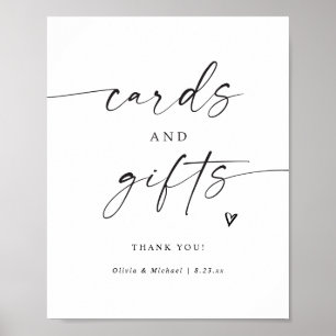 Póster Cartas y regalos Letrero de boda moderno escrito a