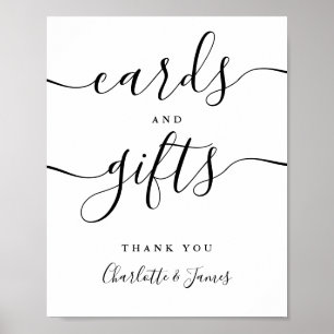 Póster Cartas y regalos letrero de guión en negro y blanc
