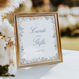 Póster Cartas y regalos románticos de boda floral azul