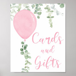 Póster Cartas y regalos señalización globos rosados ducha