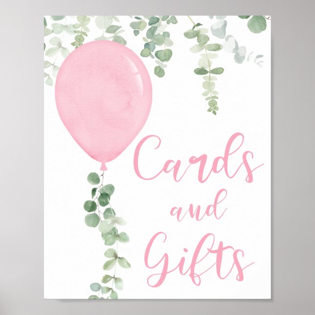 Póster Cartas y regalos señalización globos rosados ducha (Frente)