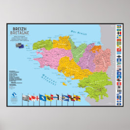 Póster Carte de la Bretagne, 9 pays, 5 départements
