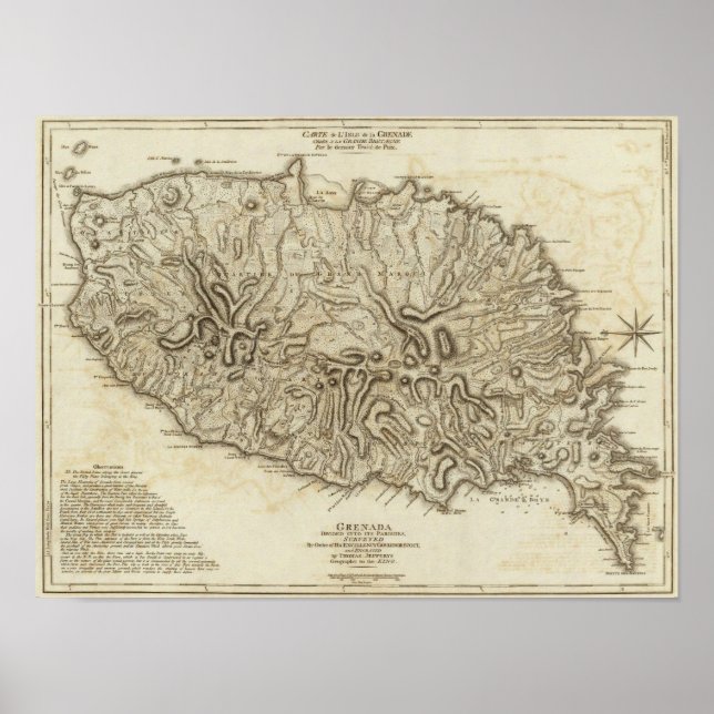Póster Carte de l'Isle de la Grenade (Frente)
