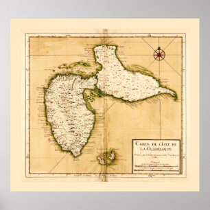 Póster Carte de l'isle de la Guadeloupe (1742)