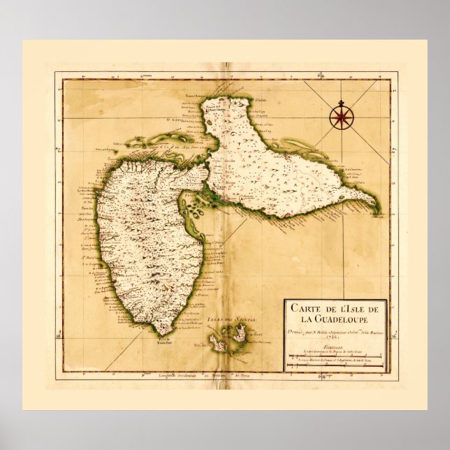 Póster Carte de l'isle de la Guadeloupe (1742) (Frente)