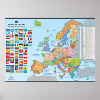 Póster Carte des nations d'Europe (multilingue)