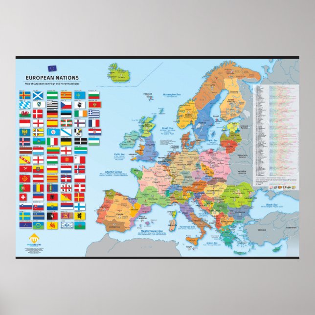 Póster Carte des nations d'Europe (multilingue) (Frente)