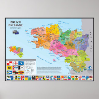 Póster Carte des pays historiques de Bretagne