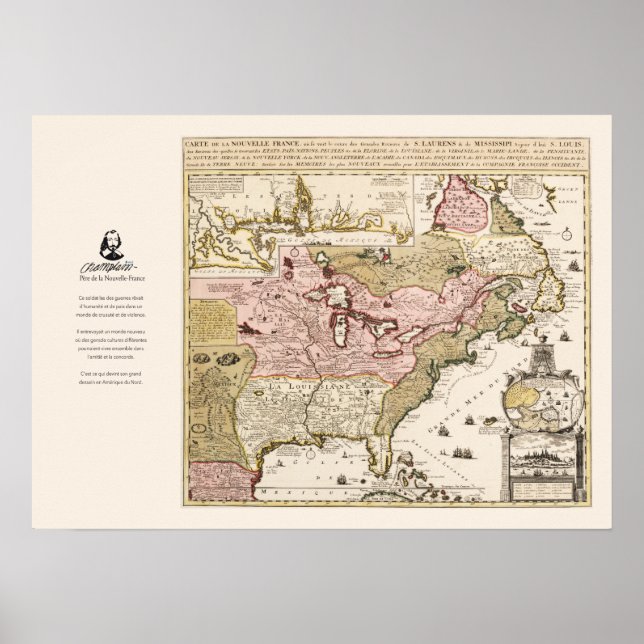 Póster Carte Québec Nouvelle-France Amérique par Français (Frente)