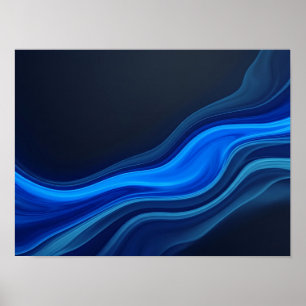 Póster Cartel abstracto de olas fluidas azul eléctrico