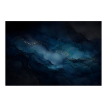 Cartel abstracto de oro azul verdoso Marea Profund