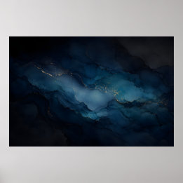 Póster Cartel abstracto de oro azul verdoso Marea Profund
