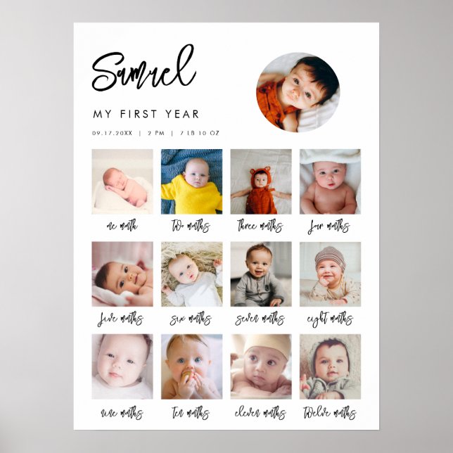 Póster Cartel actual de mi primer año de foto de cumpleañ (Frente)