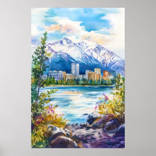 Póster Cartel Acuarela de Anchorage Acuarela Nacional (Frente)