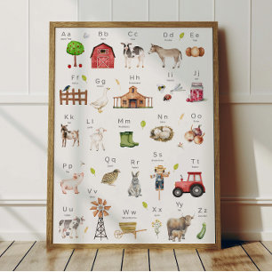 Póster Cartel alfabeto de animales de granja ABC Decoraci