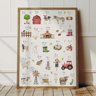Póster Cartel alfabeto de animales de granja ABC Decoraci