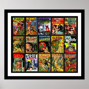 Póster Cartel Antiguo Cubiertas de Cómic Collage 15A
