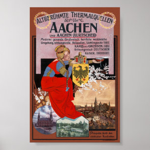 Póster Cartel antiguo de Aachen Alemania 1910
