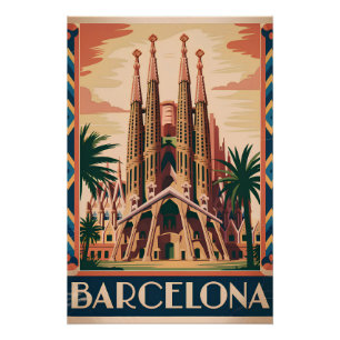 Póster Cartel antiguo de Barcelona España