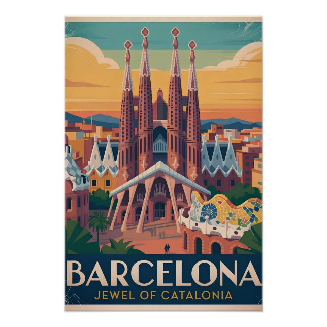 Póster Cartel antiguo de Barcelona España (Anverso)