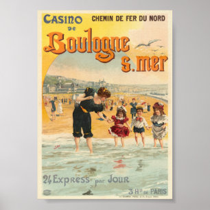 Póster Cartel antiguo de Boulogne sur mer Francia 1890
