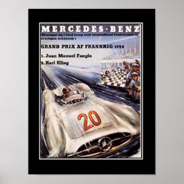 Póster Cartel antiguo de coche de carreras de los años 50