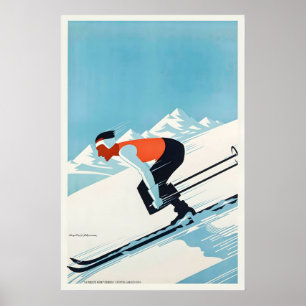Póster Cartel antiguo de esquí de Grenoble Francia - Impr