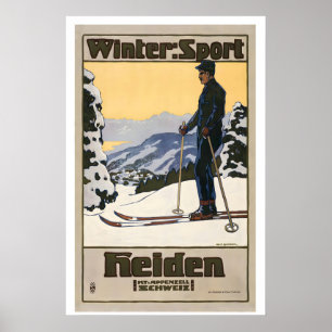 Póster Cartel antiguo de esquí de Heiden Suiza deporte de