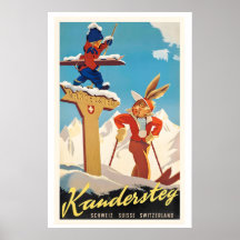 Cartel antiguo de esquí de Kandersteg Suiza