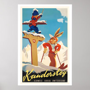 Póster Cartel antiguo de esquí de Kandersteg Suiza