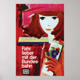 Póster Cartel antiguo de ferrocarriles alemanes Viaje mej
