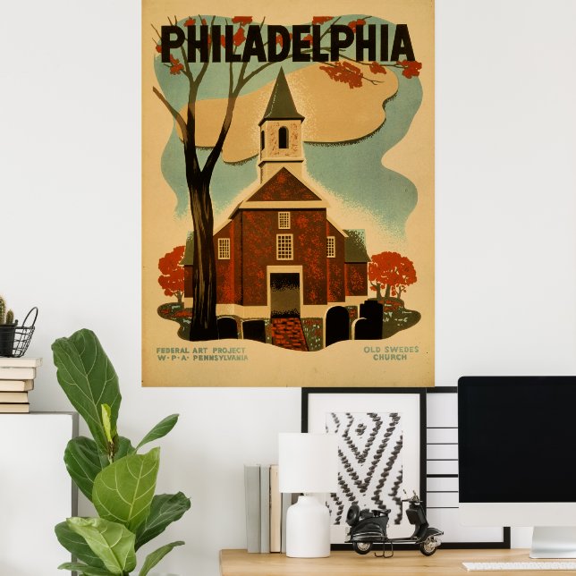 Póster cartel antiguo de Filadelfia (Oficina en casa)