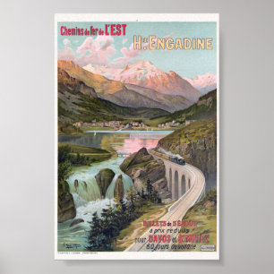 Póster Cartel antiguo de Haute Engadine Suiza 1910
