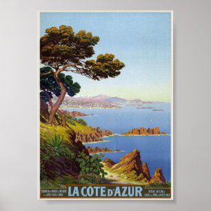 Póster Cartel antiguo de La Côte d'Azur Francia 1920