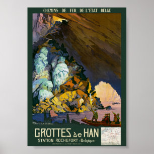 Póster Cartel antiguo de las Grutas de Han 1922