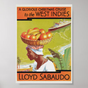 Póster Cartel antiguo de Lloyd Sabaudo de las Indias Occi