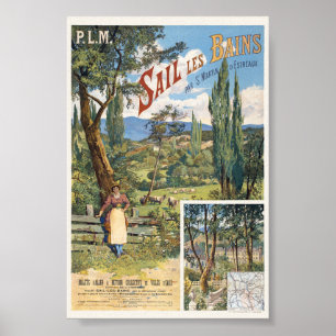 Póster Cartel antiguo de Sail les Bains Francia 1895