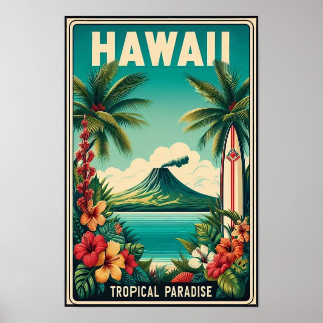Póster Cartel Antiguo de Viajes a Hawái (Frente)