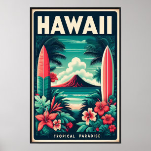 Póster Cartel Antiguo de Viajes a Hawái