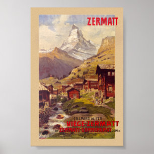 Póster Cartel antiguo de Zermatt Suiza 1900