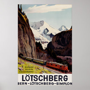 Póster Cartel antiguo del ferrocarril de Lotschberg Suiza