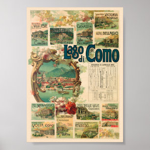 Póster Cartel antiguo del Lago de Como Italia 1893
