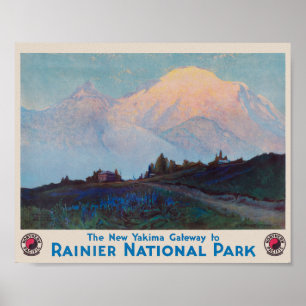 Póster Cartel Antiguo del Parque Nacional Rainier de los