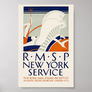 Póster Cartel Antiguo del Servicio R.M.S.P. New York 1921