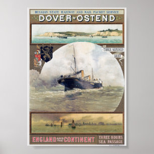 Póster Cartel Antiguo Dover-Ostende Años 1910