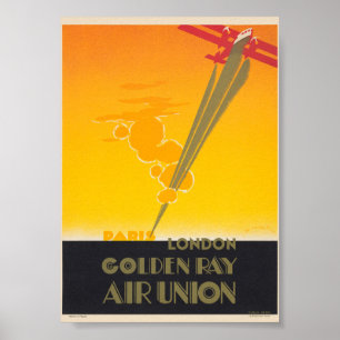 Póster Cartel Antiguo Golden Ray Air Union Francia 1927