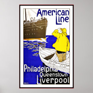 Póster Cartel antiguo impreso Philadelphia Queenstown Gra